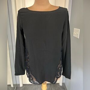 Club Monaco Women's Black Silk Blouse Size Small Lace Whimsigoth Long Sleeve